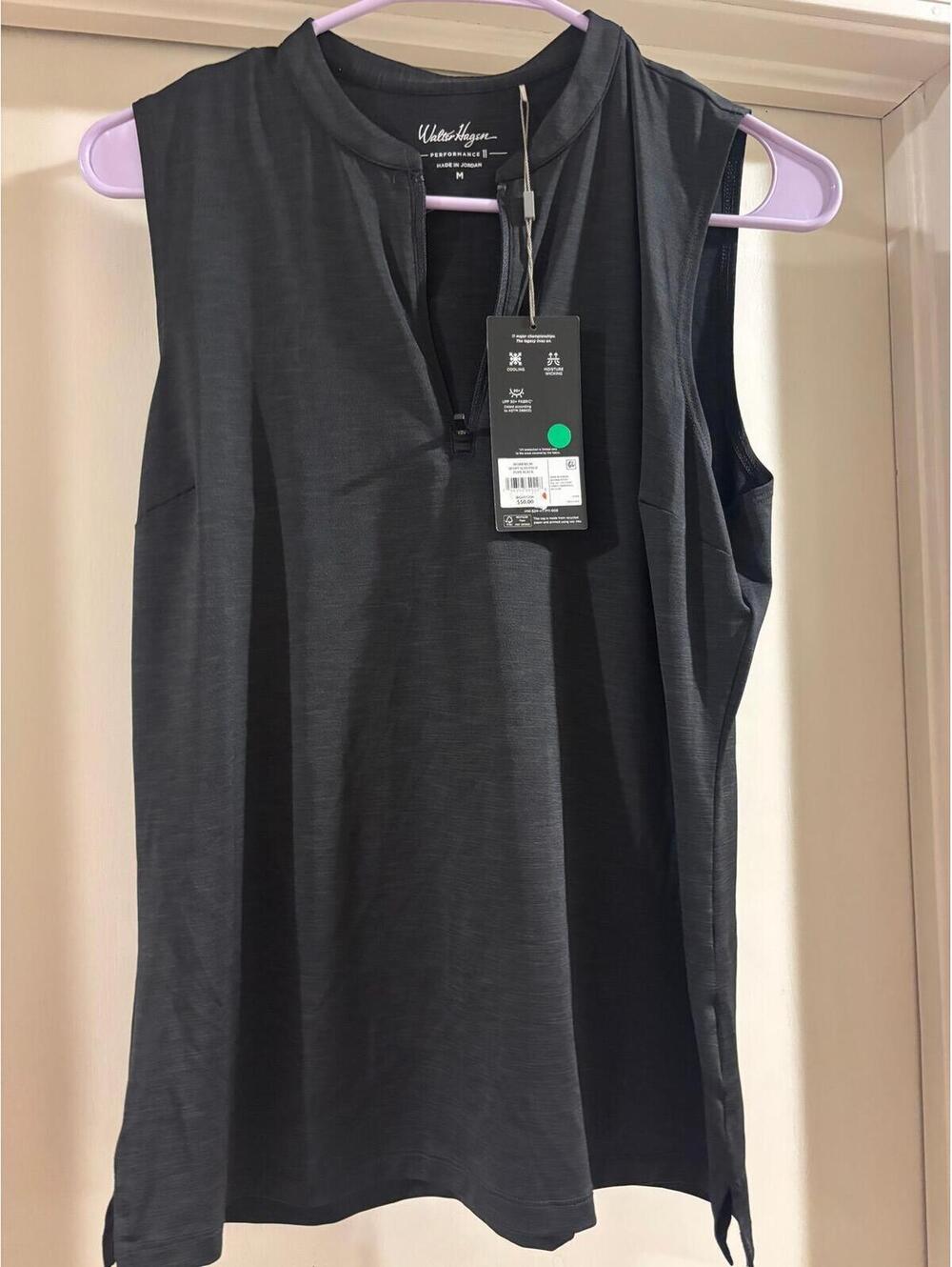 Walter Hagen Women's Sport Sleeveless Golf Polo, Medium, Pure Black
